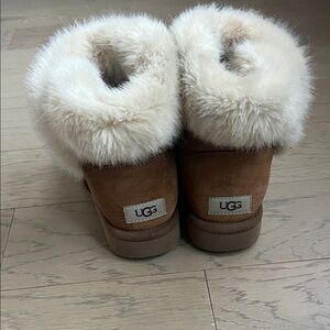 UGG Chestnut Boots with Fluffy White Fur
